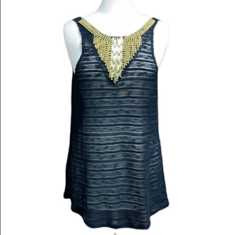 Maurices Sleeveless Black Sheer Gold Beaded Tunic